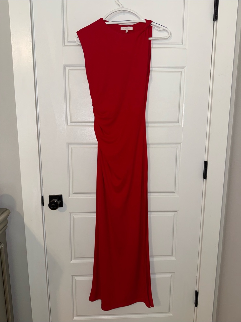 Olivaceous Red Draped Maxi Dress